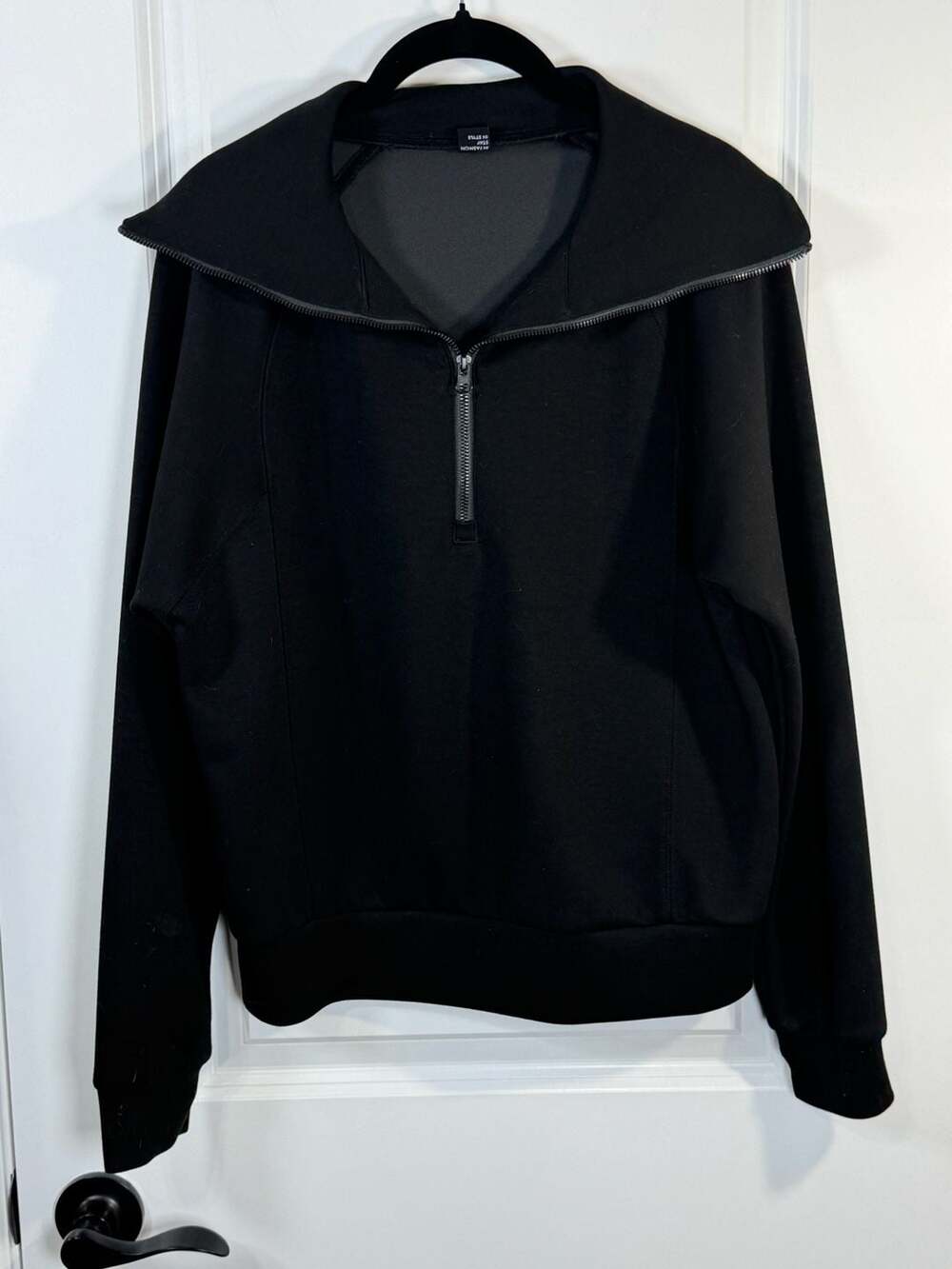 Anrabess Women's Oversized Half Zip Sweatshirt Wide Collar Black Size XS